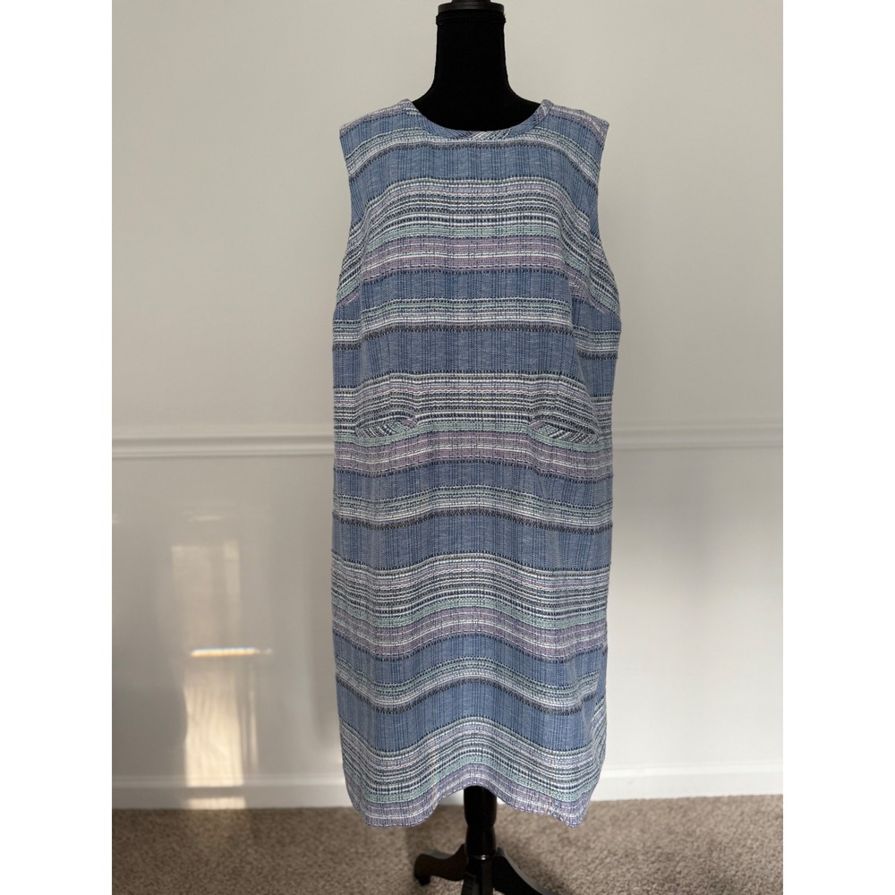 Tweed blue Dress Sleeveless Striped‎ Career Casual 16WP Talbots Plus Petite